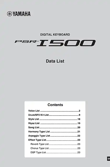 yamaha雅马哈PSR-I500 Data List